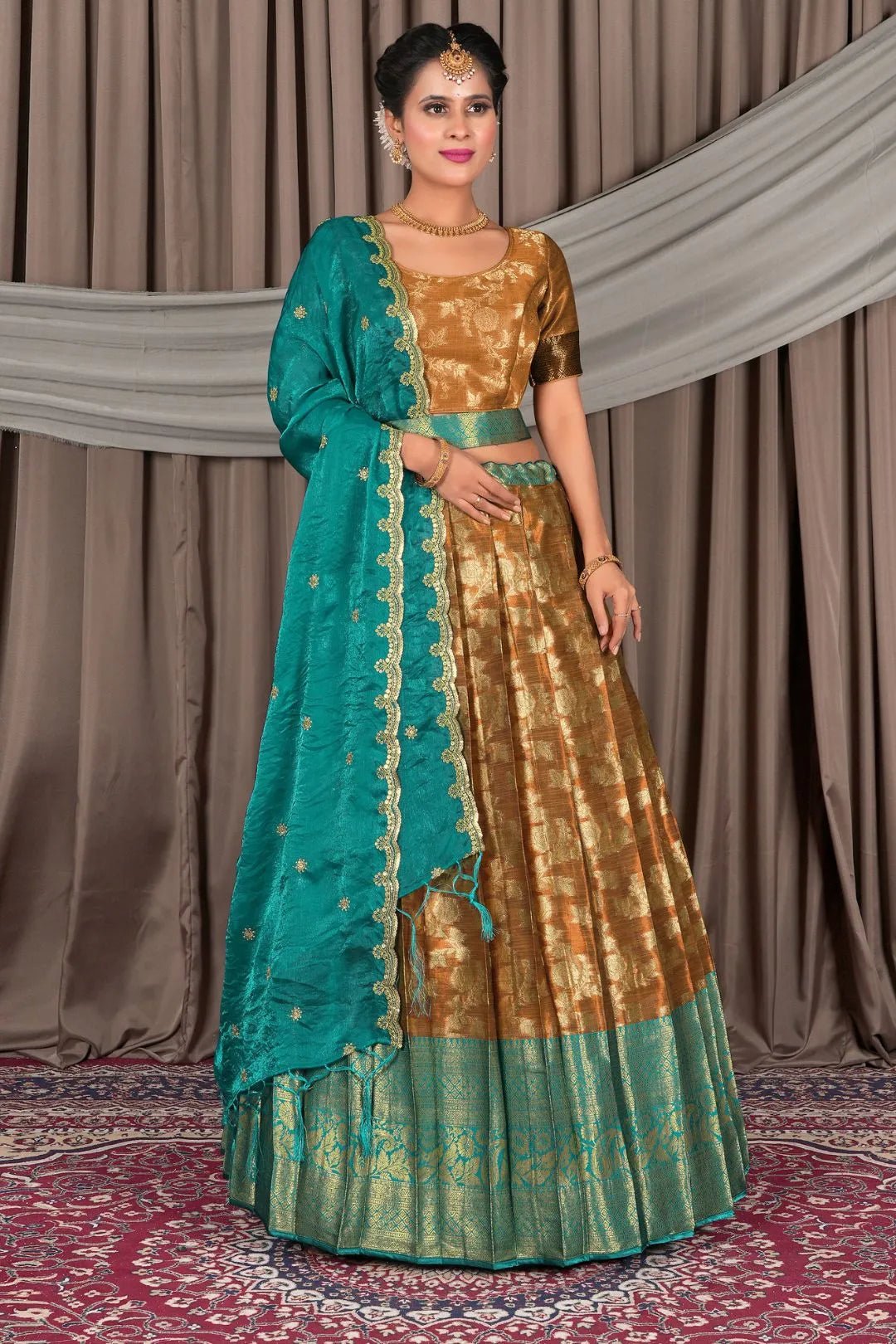 Musterd Zari Silk Pattu Lehenga Choli With Zari Woven - Gajiwala