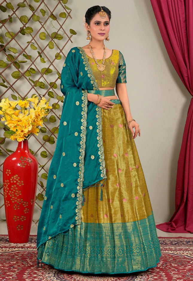 Musterd Zari Silk Semi - Stitched Lehenga For Women - Gajiwala