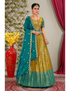 Musterd Zari Silk Semi - Stitched Lehenga For Women - Gajiwala