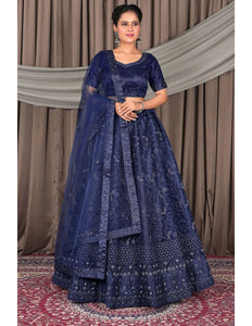 Navy Blue Party Wear Net Lehenga Choli For Women - Gajiwala