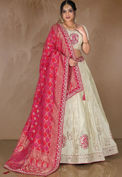 Off White Rani Viscose Fabric Half Saree For Women - Gajiwala