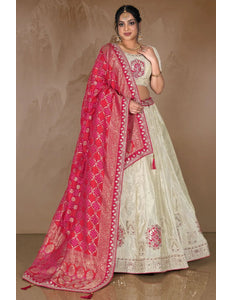 Off White Rani Viscose Fabric Half Saree For Women - Gajiwala