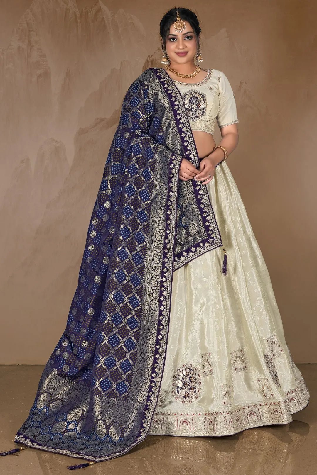 Off White Viscose Fabric Lehenga Choli For Women - Gajiwala