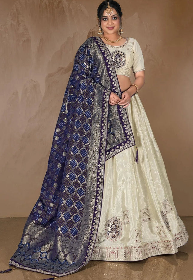Off White Viscose Fabric Lehenga Choli For Women - Gajiwala