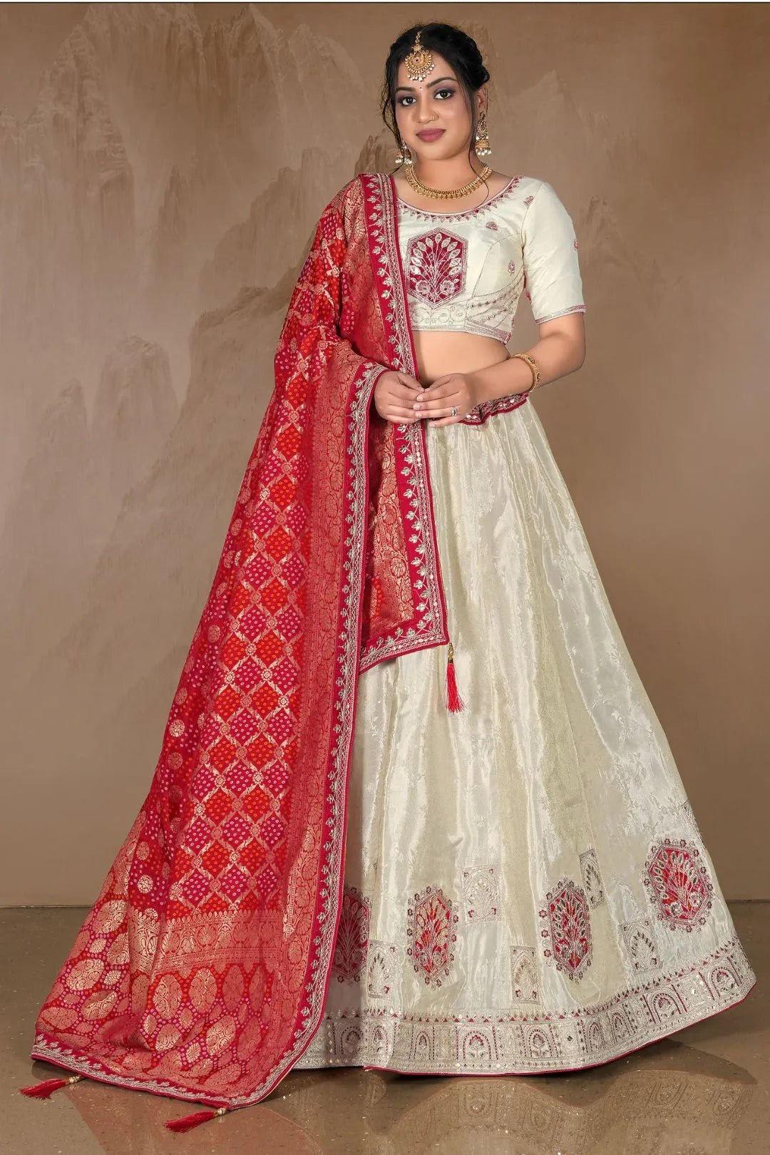 Off White Viscose Fabric Lehenga Choli For Women - Gajiwala