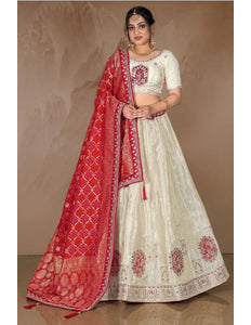 Off White Viscose Fabric Lehenga Choli For Women - Gajiwala