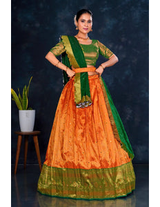 Orange Banarasi Designer Half Saree For Women - Gajiwala