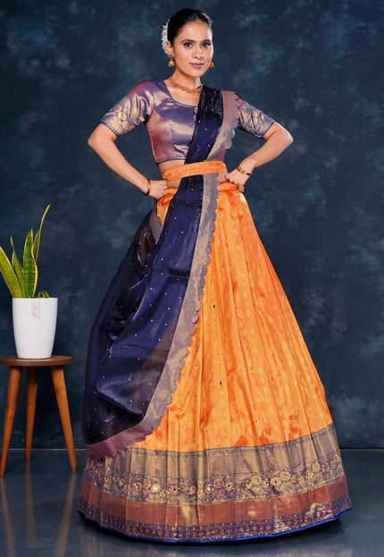 Orange Banarasi Designer Half Saree For Women - Gajiwala