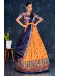 Orange Banarasi Designer Half Saree For Women - Gajiwala