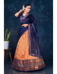 Orange Banarasi Silk Half Saree For Women - Gajiwala