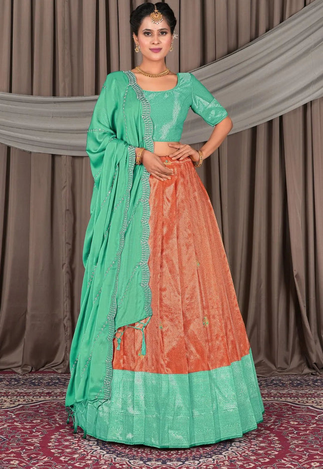 Orange Banarasi Silk Lehenga Choli In Festival - Gajiwala