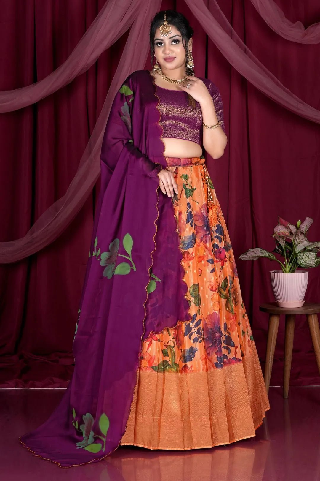 Orange Designer Printed Lehenga Choli In Viscose - Gajiwala