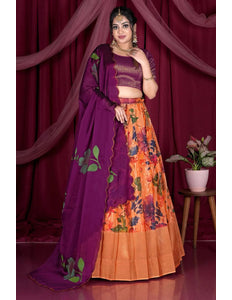 Orange Designer Printed Lehenga Choli In Viscose - Gajiwala