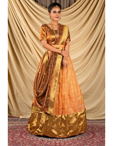 Orange Self Jacquard Silk Lehenga Choli With Zari Woven - Gajiwala