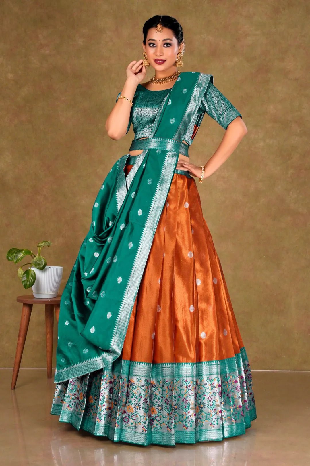 Orange Simar Chiffon Lehenga Choli with Banarasi Dupatta - Gajiwala