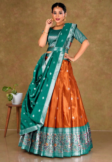 Orange Simar Chiffon Lehenga Choli with Banarasi Dupatta - Gajiwala