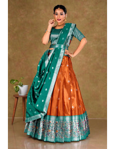 Orange Simar Chiffon Lehenga Choli with Banarasi Dupatta - Gajiwala