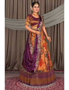 Orange Viscose Digital Print Lehenga Choli For Women - Gajiwala