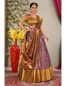 Peach Banarasi Silk Half Saree For Women - Gajiwala