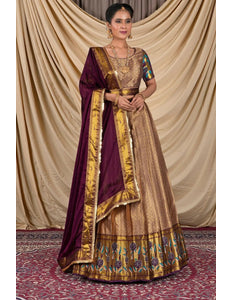 Peach Banarasi Silk Lehenga Choli For Women - Gajiwala