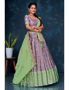 Peach Banarasi Silk Lehenga Choli With Zari Weaving - Gajiwala