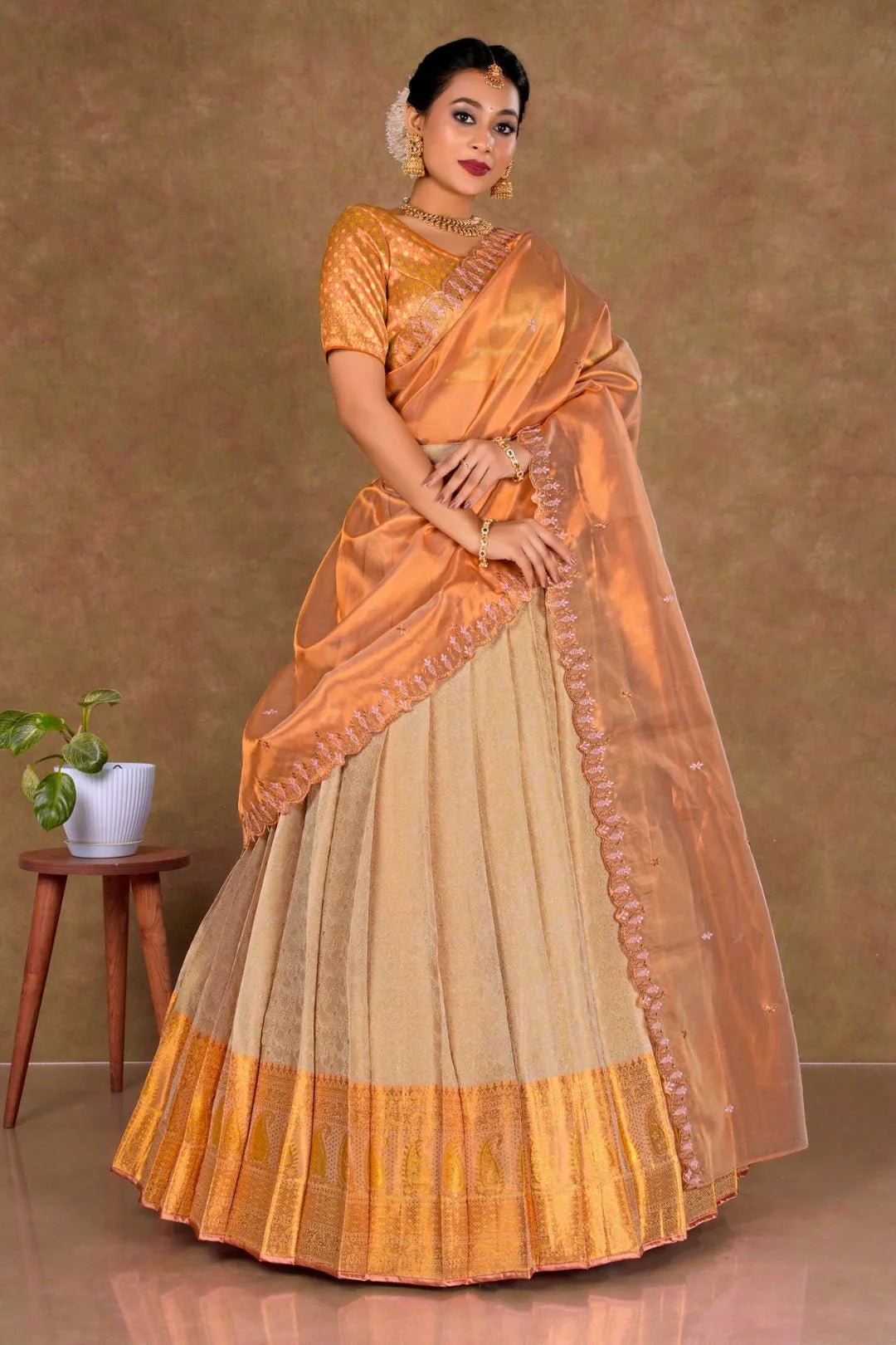 Peach Banarasi Silk Lehenga Choli With Zari Woven - Gajiwala