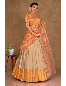 Peach Banarasi Silk Lehenga Choli With Zari Woven - Gajiwala