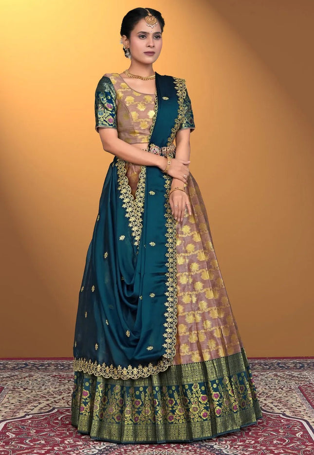 Peach Banarasi Silk Lehenga Design For Women - Gajiwala