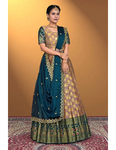Peach Banarasi Silk Lehenga Design For Women - Gajiwala