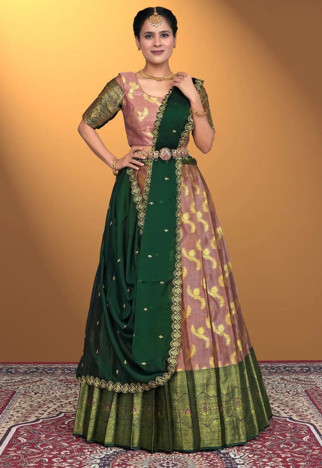 Peach Banarasi Silk Lehenga Design For Women - Gajiwala