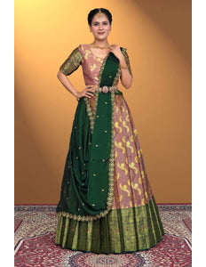 Peach Banarasi Silk Lehenga Design For Women - Gajiwala