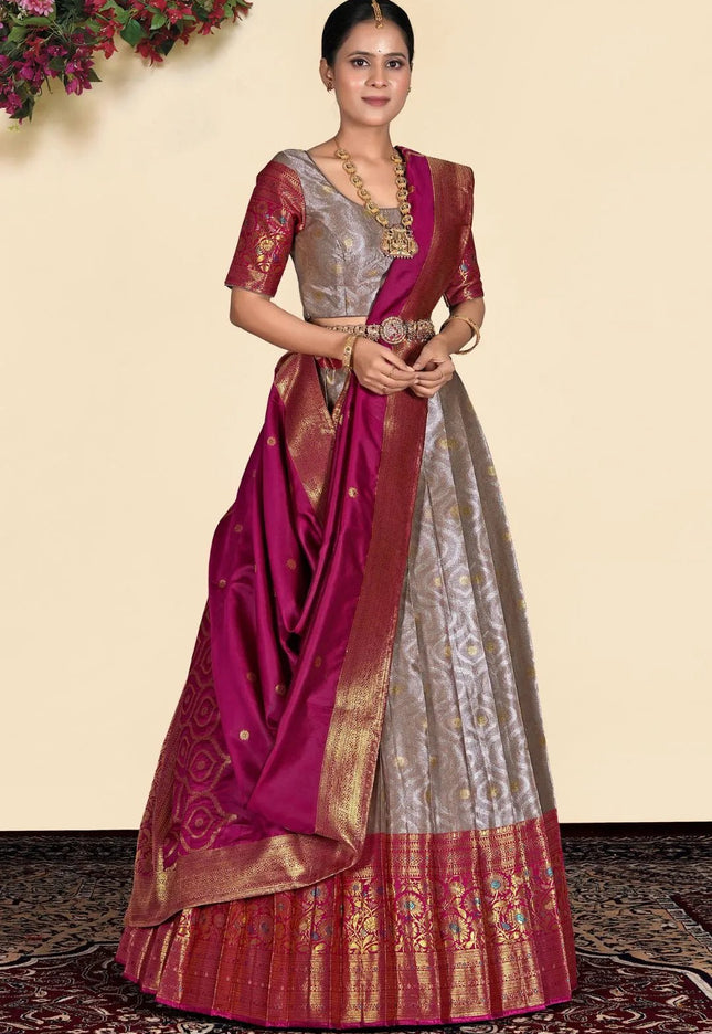 Peach Banarasi Silk Lehenga With Blouse Design - Gajiwala