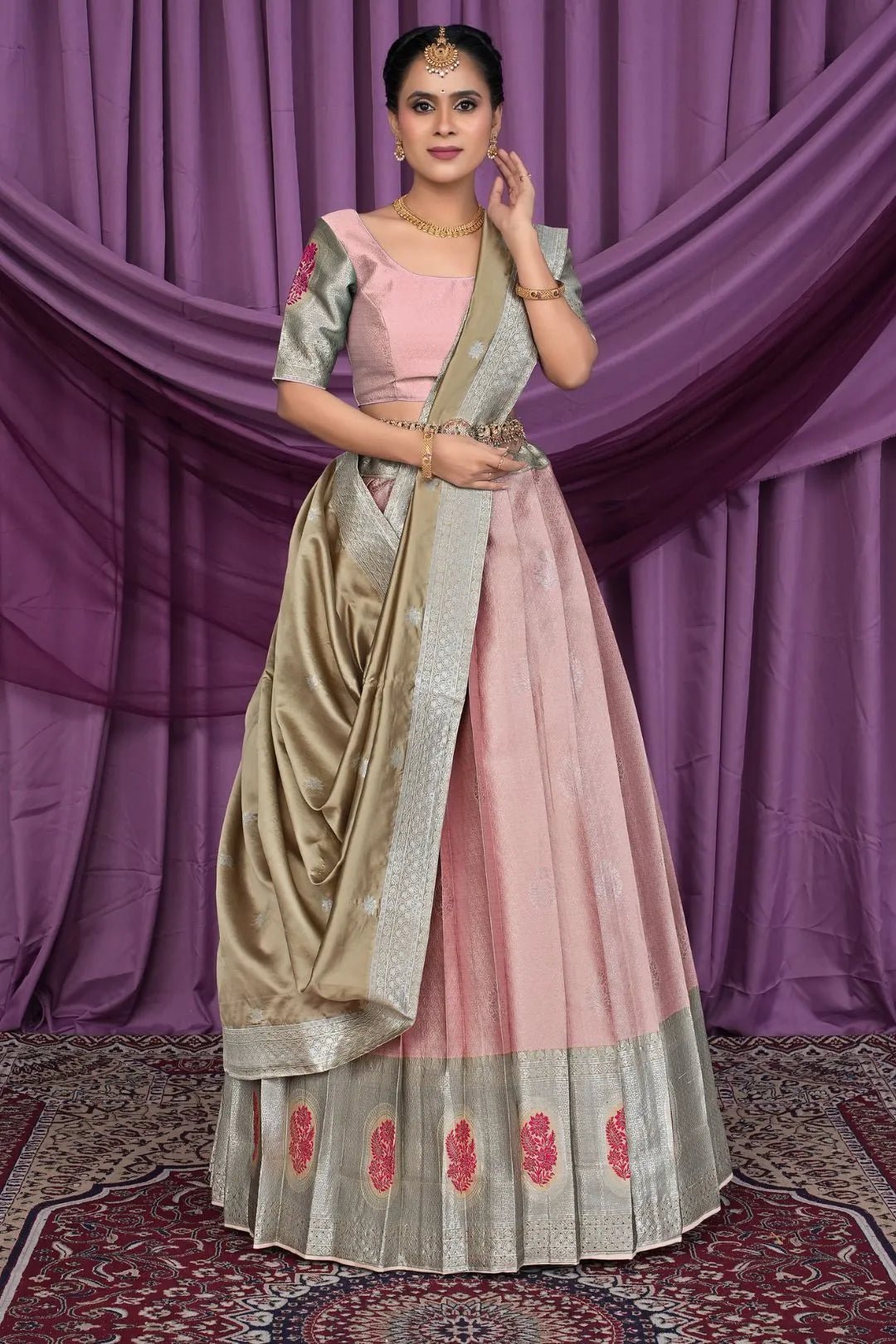 Peach Banarasi Silk Zari Work Lehenga Choli For Women - Gajiwala