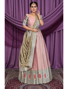 Peach Banarasi Silk Zari Work Lehenga Choli For Women - Gajiwala