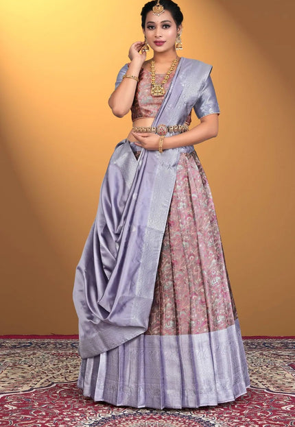 Peach Banarasi Zari Silk Half Saree With For Women - Gajiwala