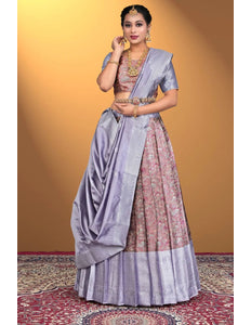 Peach Banarasi Zari Silk Half Saree With For Women - Gajiwala