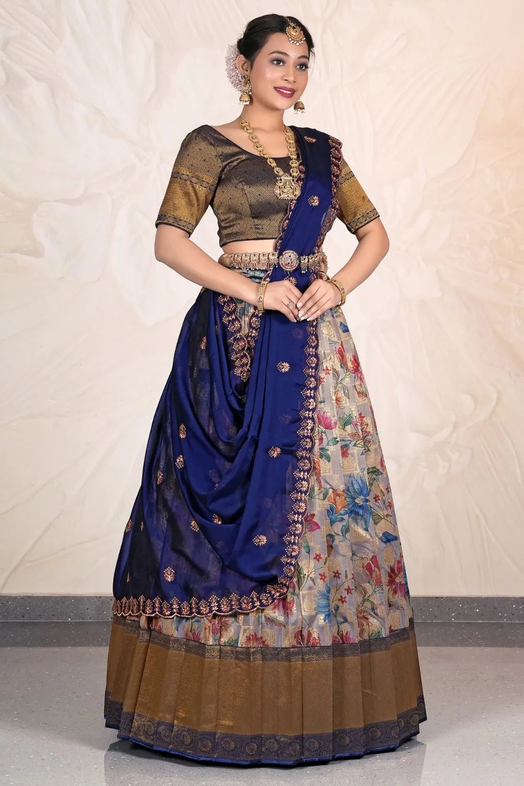 Peach Banglori Slub Lehenga Choli With Digital Print - Gajiwala