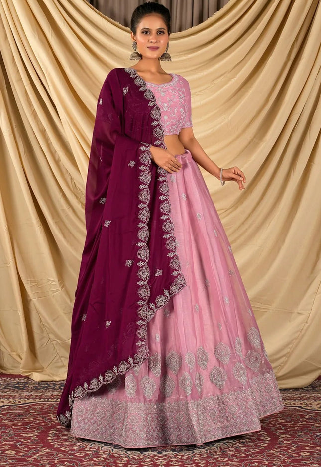 Peach Barbery Silk Lehenga Choli With Rangoli Dupatta - Gajiwala