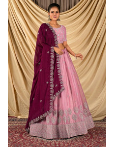 Peach Barbery Silk Lehenga Choli With Rangoli Dupatta - Gajiwala