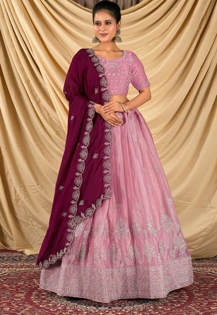 Peach Barbery Silk Lehenga Choli With Rangoli Dupatta - Gajiwala