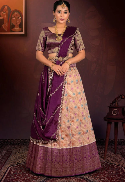 Peach Digital Print Banglori Slub Lehenga Choli For Women - Gajiwala