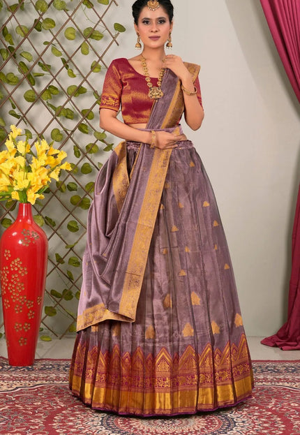 Peach Tissue Silk Lehenga Choli with Dupatta For Women - Gajiwala