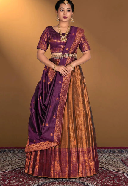 Peach Tissue Silk Zari Work Lehenga Choli - Gajiwala