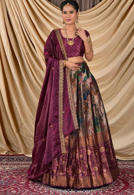 Peach Tissue With Digital Print Lehenga Choli - Gajiwala