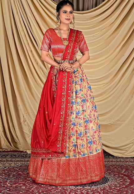 Peach Tissue With Digital Print Lehenga Choli For Women - Gajiwala