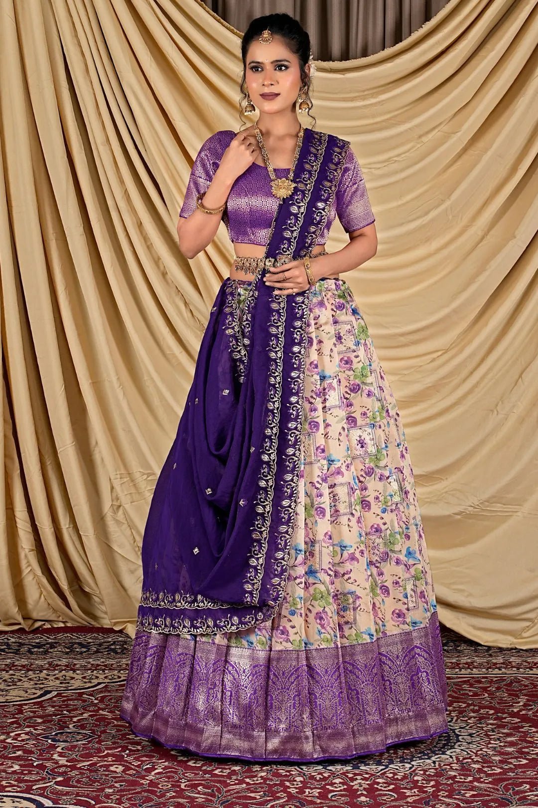 Peach Tissue With Digital Print Lehenga Choli For Women - Gajiwala