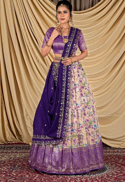 Peach Tissue With Digital Print Lehenga Choli For Women - Gajiwala