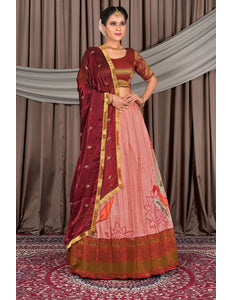 Peach Viscose with Digital Print Lehenga Choli For Women - Gajiwala