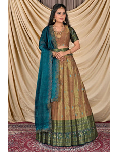 Peach Zari Silk Lehenga Choli With Zari Woven - Gajiwala