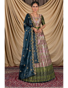 Peach Zari Silk Pattu Lehenga Choli With Zari Woven - Gajiwala